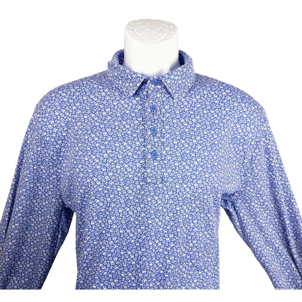 J.Crew Oarsman Mens Floral Polo Shirt Blue White BZ032 L Tall - Picture 1 of 8